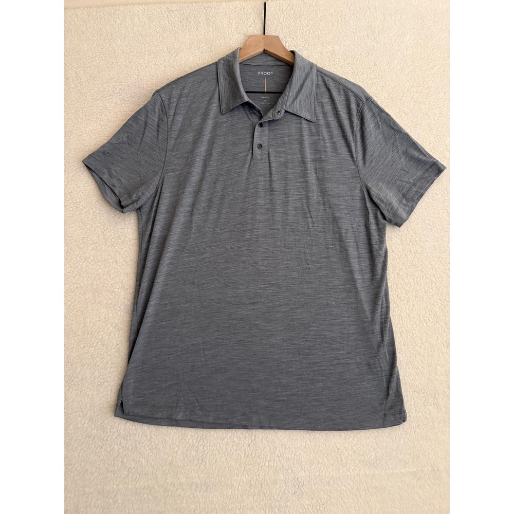 Proof 72 Hour Polo Shirt Mens XL Gray Solid Merino Wool Nylon Jersey Knit